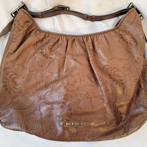 Burberry leather shoulder bag with flower etching